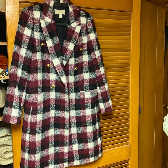 Michael kors wool military coat jacket plaid - Picture 2 of 9